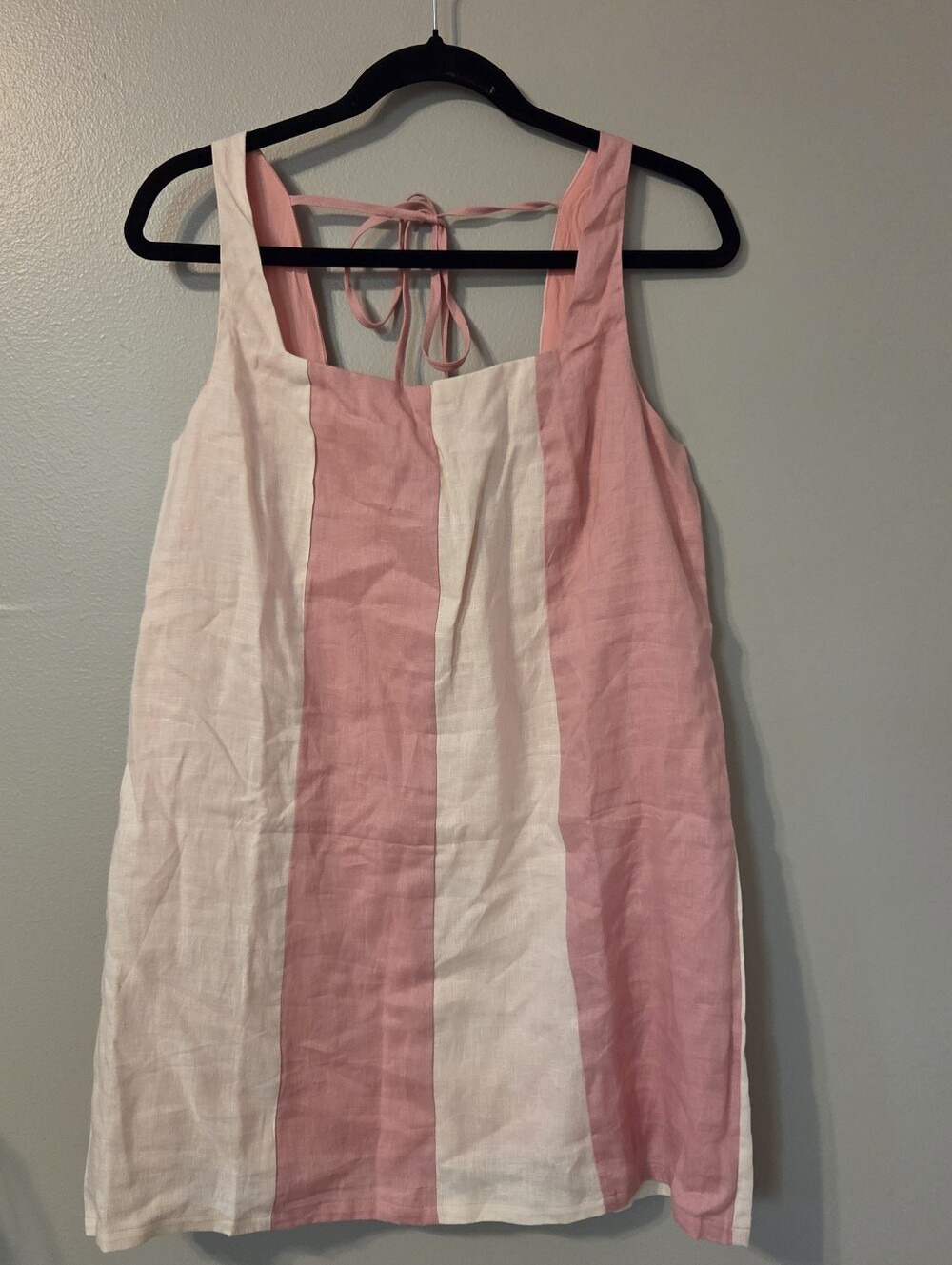 STORIA The Color Block Linen Women's Mini Boho Dress In Pink & Light Pink Sz L - Picture 4 of 8